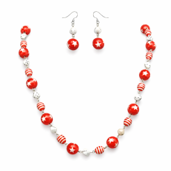 KOMPLET BIAŁO-CZERWONY NASZYJNIK + KOLCZYKI 0624-57