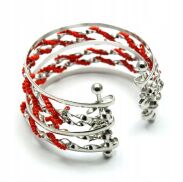BRANSOLETKA METALOWA Z CZERWONYMI KORALIKAMI                                                                     (7B352B) - 2