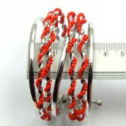BRANSOLETKA METALOWA Z CZERWONYMI KORALIKAMI                                                                     (7B352B) - 3