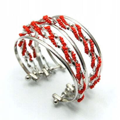 BRANSOLETKA METALOWA Z CZERWONYMI KORALIKAMI                                                                     (7B352B)
