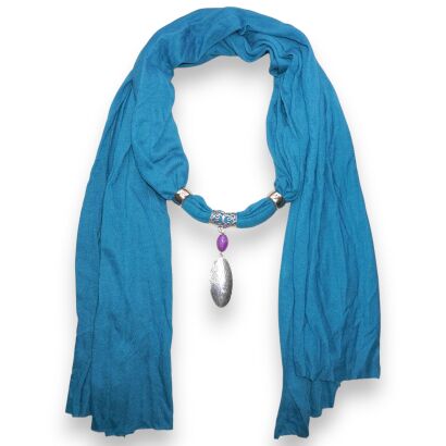 SZAL DAMSKI TURKUSOWY Z WISZĄCYMI ELEMENTAMI                                               (SZAL-38 SAU)