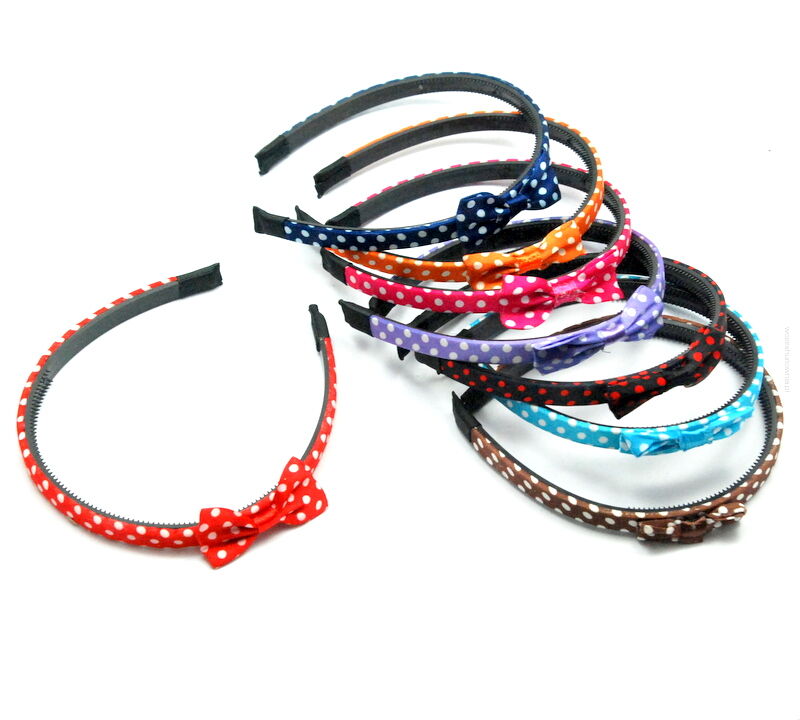OPASKI DO WŁOSÓW Z KOKARDKI W KROPKI MIX KOLOR 12 SZTUK                     (1514 SA)