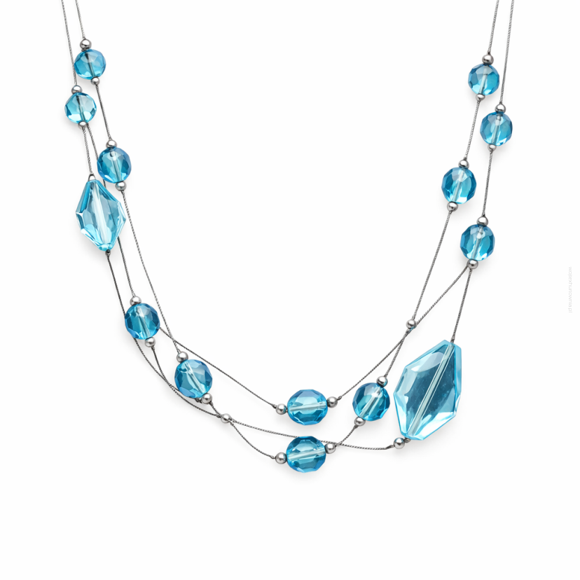 NASZYJNIK DŁUGI WARSTWOWY FASETOWANE KORALE NIEBIESKI NIEROZPINANY MODERN 0611-171