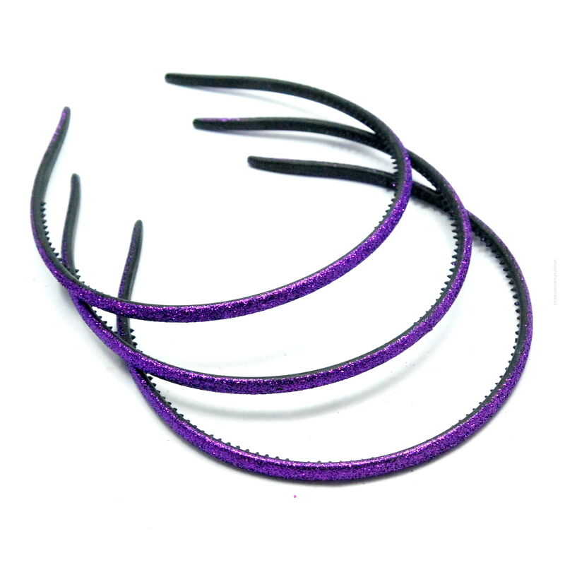 OPASKI DO WŁOSÓW OZDOBNE CIENKIE BROKATOWE FIOLETOWE 6 SZTUK (2325-1 SAM)