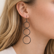 KOLCZYKI WISZĄCE 3 KOŁA CZARNE STREET STYLE 0605-11 - 2