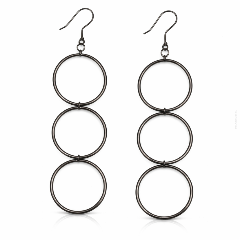 KOLCZYKI WISZĄCE 3 KOŁA CZARNE STREET STYLE 0605-11