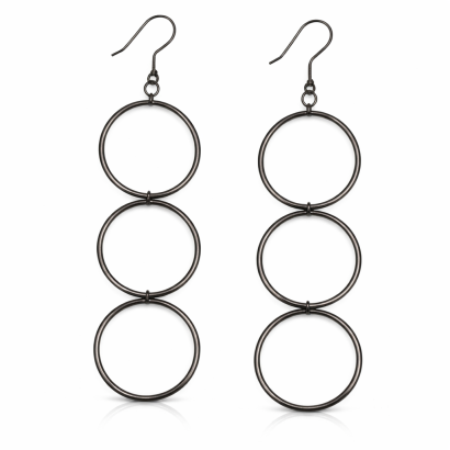 KOLCZYKI WISZĄCE 3 KOŁA CZARNE STREET STYLE 0605-11